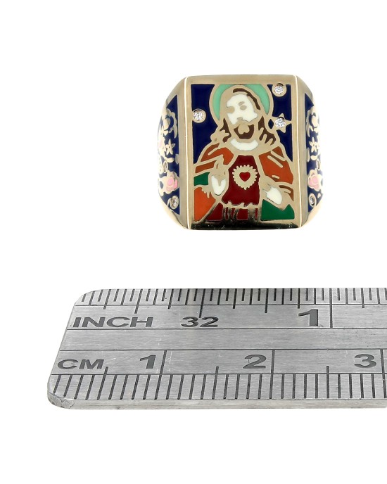 Jesus Motif Multi Color Enamel and Diamond Ring